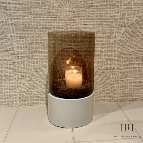 Windlicht Beige met Amber glas Tafelmodel Windlicht Beige met Amber glas Tafelmodel