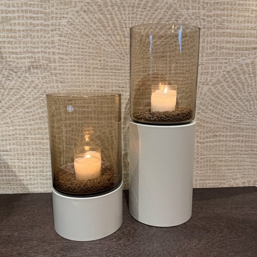 Windlicht Beige met Amber glas Tafelmodel Windlicht Beige met Amber glas Tafelmodel