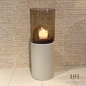 Windlicht Beige met Amber glas Tafelmodel Windlicht Beige met Amber glas Tafelmodel