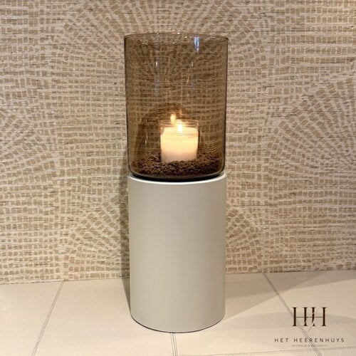 Windlicht Beige met Amber glas Tafelmodel Windlicht Beige met Amber glas Tafelmodel