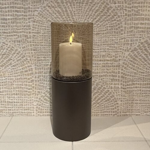 Windlicht Metallic Brown met Amber glas Tafelmodel 39cm Windlicht Metallic Brown met Amber glas Tafelmodel 39cm