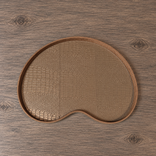 Dienblad Leder Brons Kidney Croco L Dienblad Leder Brons Kidney Croco L