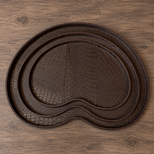 Dienblad Leder Bruin Kidney Croco L Dienblad Leder Bruin Kidney Croco L