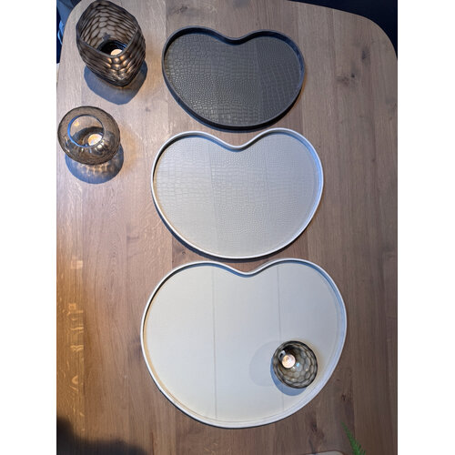 Dienblad Leder Taupe Kidney Croco XL Dienblad Leder Taupe Kidney Croco XL
