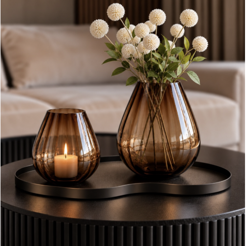 Windlicht amber ribbel L