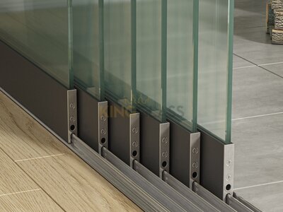 6-Schienen Glasschiebewand Anthrazit 5780 mm breit (6x 980mm glas)