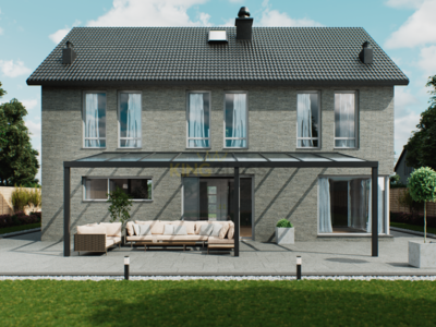Terrassenüberdachung | Polycarbonat | Schwarz | 9,06 x 3,5 meter