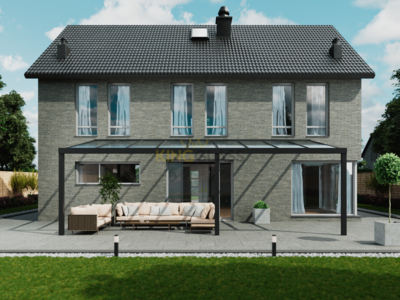 Terrassenüberdachung | Glas | Schwarz | 9.06 x 3.5 meter Terrassenüberdachung | Glas | Schwarz | 9.06 x 3.5 meter