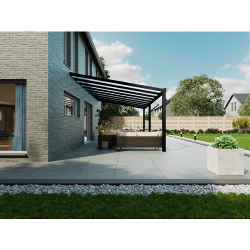 Terrassenüberdachung | Glas | Schwarz | 9.06 x 3.5 meter Terrassenüberdachung | Glas | Schwarz | 9.06 x 3.5 meter