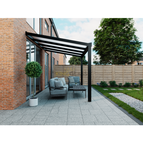 Terrassenüberdachung | Glas | Schwarz | 4.06 x 2.5 meter Terrassenüberdachung | Glas | Schwarz | 4.06 x 2.5 meter
