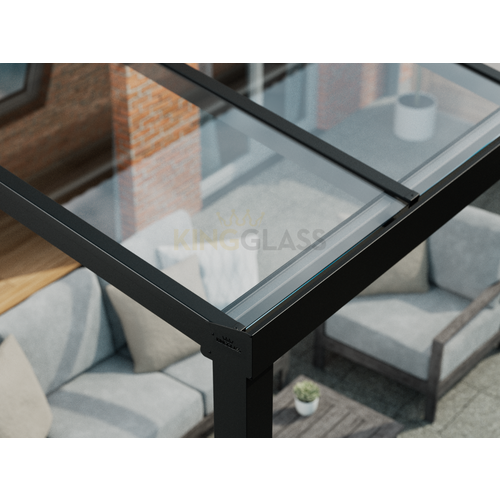 Terrassenüberdachung | Glas | Schwarz | 3.06 x 3.5 meter