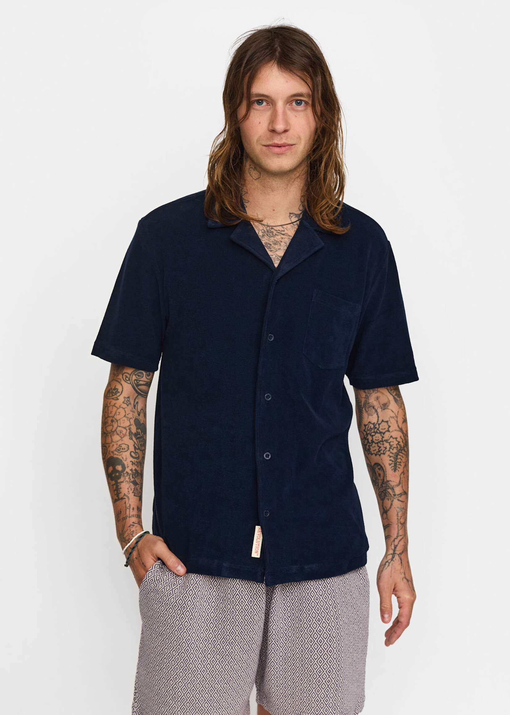 REVOLUTION 3823 Terry Short-sleeved Cuban Shirt