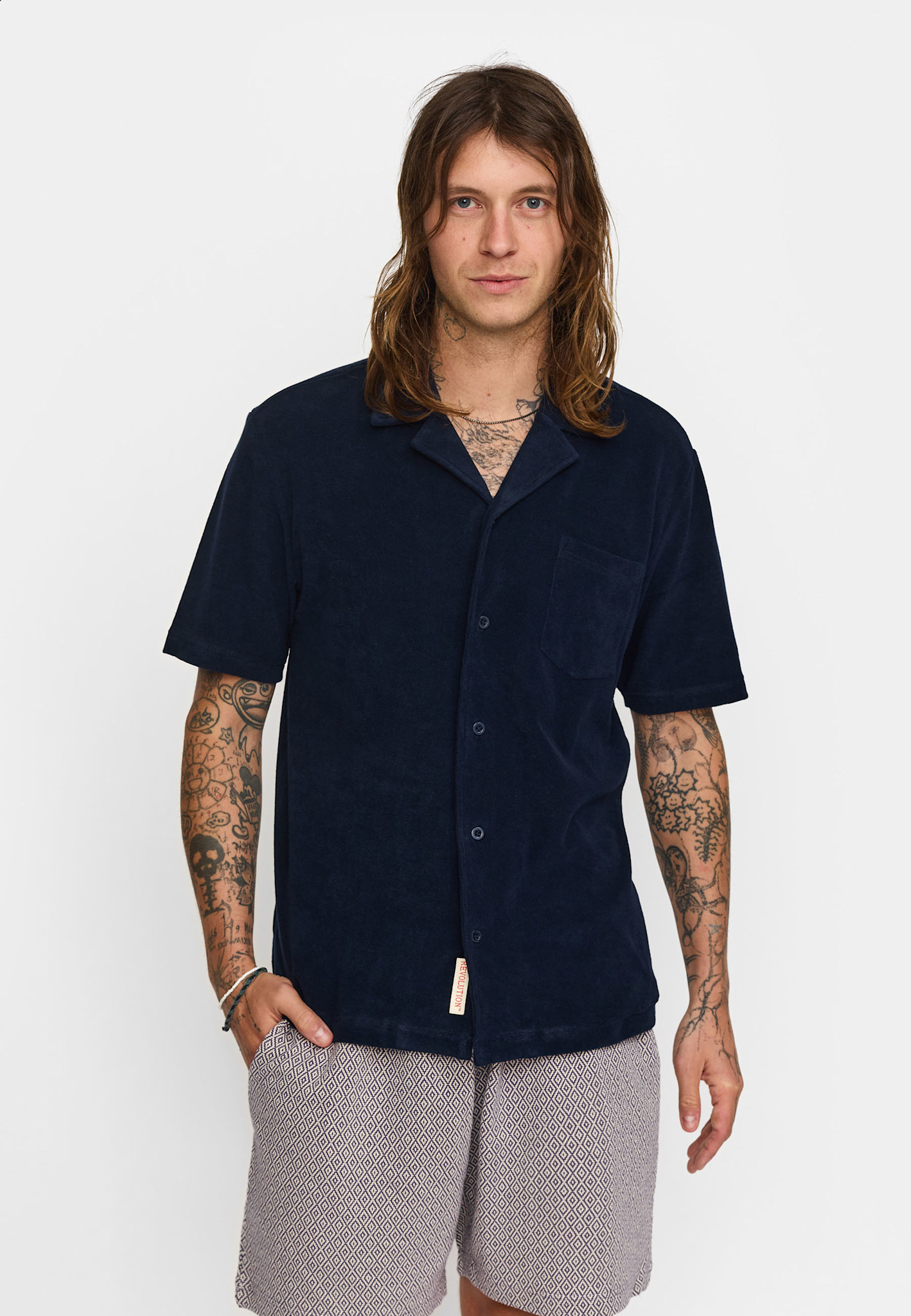 REVOLUTION 3823 Terry Short-sleeved Cuban Shirt