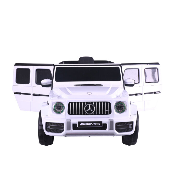 Mercedes G63, voiture à batterie pour enfants de 12 volts, pneus en caoutchouc, siège en cuir et plus encore !