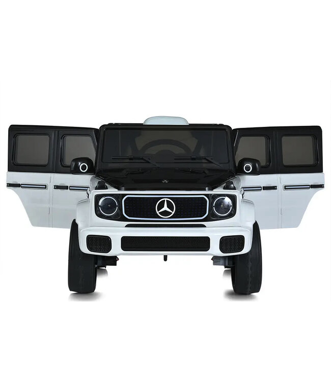 Mercedes Benz EQG, voiture électrique pour enfants 12 volts avec pneus en caoutchouc, siège en cuir et plus encore !