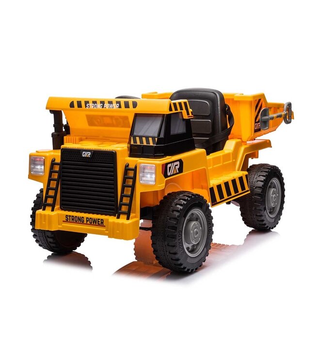 Work vehicle with box, 12 volt electric children's car, 4 engines, rubber tires and artificial leather seat!