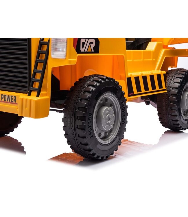 Werkvoertuig met bak, 12 volt elektrische kinderauto, 4 motoren, rubberen banden en kunstleder zitje!