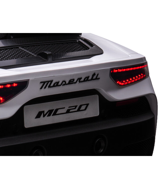 Carro infantil elétrico Maserati MC20 de 2 lugares, 24 V, pneus de borracha, banco de couro.