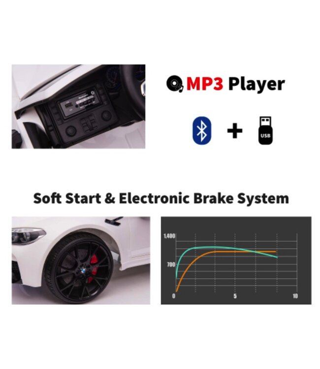 BMW M5, Leder zitje, Rubberen banden, Kinder Accu Auto!