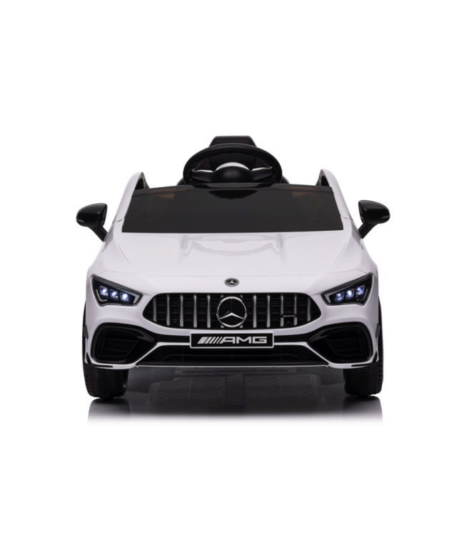Carro elétrico para criança Mercedes CLA 45 S AMG Carro elétrico para criança de 12 volts com pneus de borracha, banco em pele e muito mais!