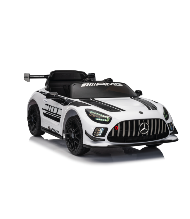 Voiture électrique pour enfants Mercedes-Benz GT3 AMG 12 volts avec pneus en caoutchouc, siège en cuir et plus encore !