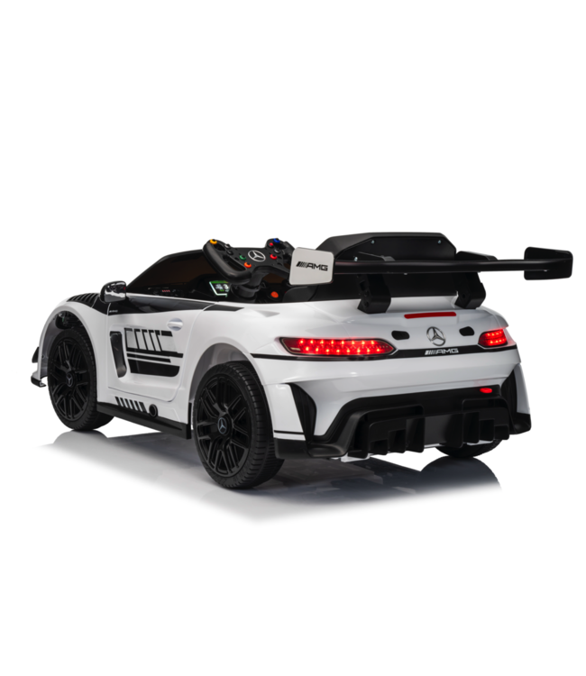 Voiture électrique pour enfants Mercedes-Benz GT3 AMG 12 volts avec pneus en caoutchouc, siège en cuir et plus encore !