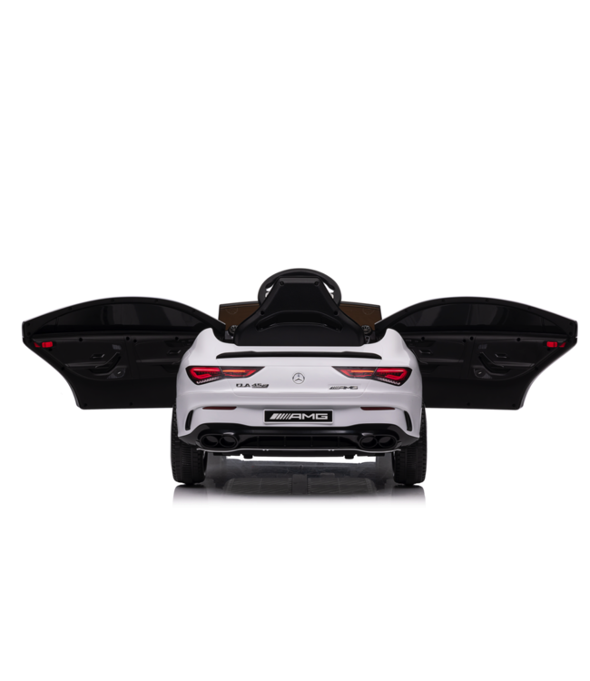 Carro elétrico para criança Mercedes CLA 45 S AMG Carro elétrico para criança de 12 volts com pneus de borracha, banco em pele e muito mais!