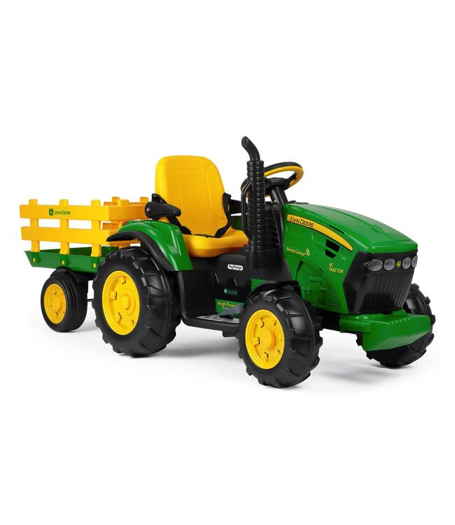 John Deere kinder tractor + aanhanger, 2 x 12 volt motoren met afstandsbediening