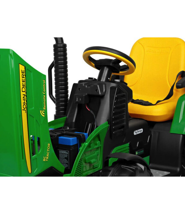 John Deere kinder tractor + aanhanger, 2 x 12 volt motoren met afstandsbediening
