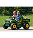 John Deere tractor eléctrico para niños de 12 voltios con brazo excavador funcional y caja basculante.