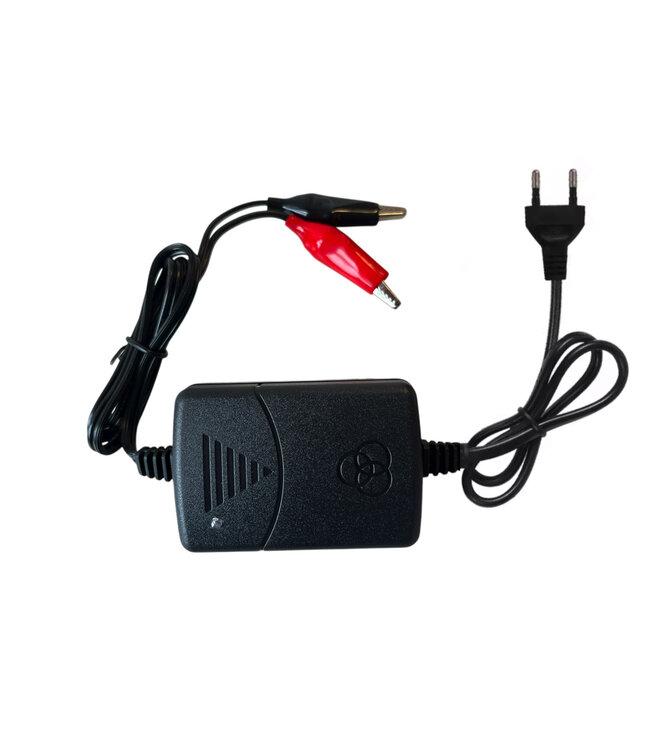 12 Volt 1300mA Ladegerät mit Klemmen für Bleiakkus.