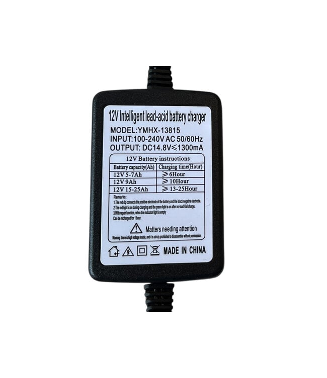 12 Volt 1300mA Charger with Clamps for Lead-Acid Batteries.