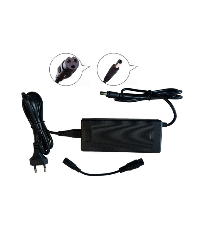 Carregador 48 volts 2A, GX16 de 3 pinos + conector redondo para baterias de chumbo