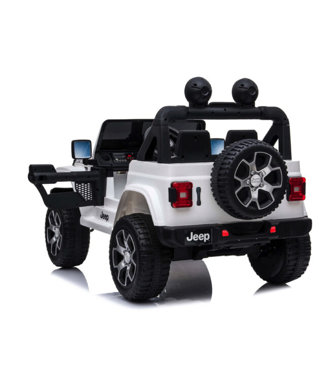 Jeep Wrangler Rubicon, coche eléctrico infantil de 12V con batería de litio, neumáticos de goma y asiento de similpiel