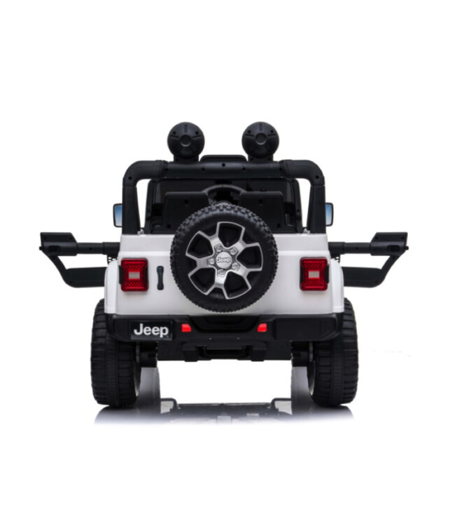 Jeep Wrangler Rubicon, coche eléctrico infantil de 12V con batería de litio, neumáticos de goma y asiento de similpiel