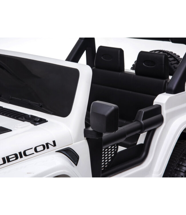 Jeep Wrangler Rubicon, coche eléctrico infantil de 12V con batería de litio, neumáticos de goma y asiento de similpiel