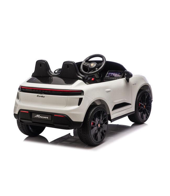Porsche Macan Turbo, coche eléctrico para niños con batería de litio, módulo de música, neumáticos de goma y mucho más.
