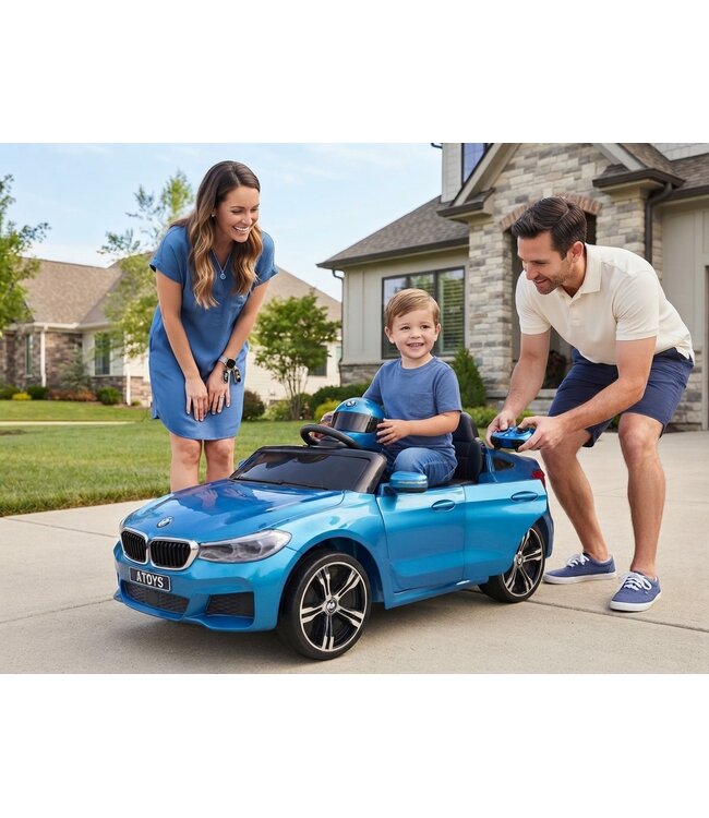 BMW 6 GT, Banco em pele, Pneus em borracha, Carro a bateria para criança!