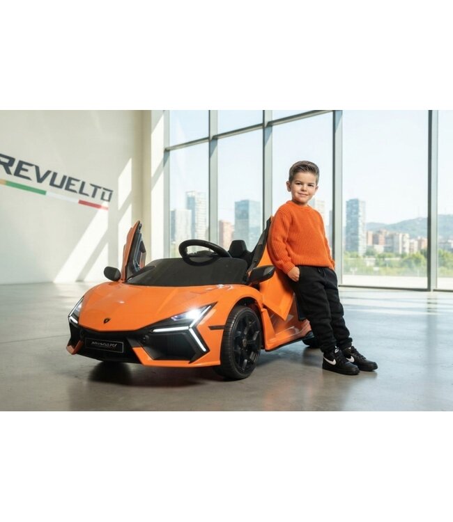 Lamborghini Revuelto, carro elétrico infantil de 12 volts com pneus em EVA e assento em pele sintética!