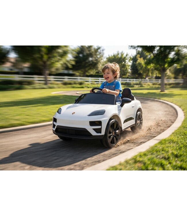 Porsche Macan Turbo Elektro-Kinderauto mit Lithium-Akku, Musikmodul, Gummireifen und mehr.