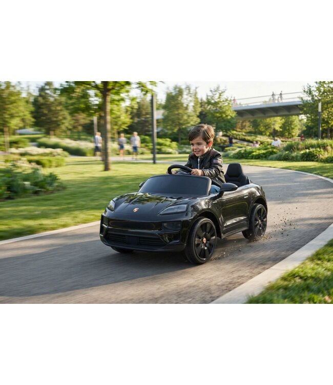 Porsche Macan Turbo, carro elétrico para crianças com bateria de lítio, módulo de música, pneus de borracha e muito mais.