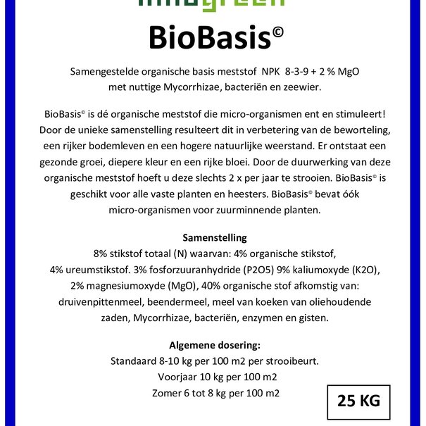 Innogreen BioBasis | NPK 8-3-9 + 2 Mgo + micro organismen