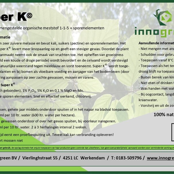 Innogreen Super K | NPK 1-1-5 + sporenelementen 
