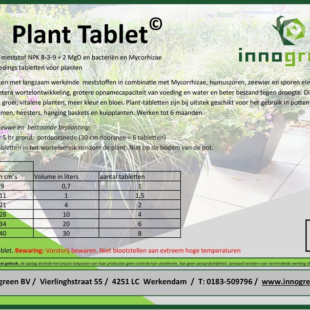 Innogreen Planttabletten | NPK 8-3-9 + 2 MgO