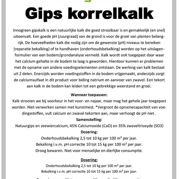 Innogreen Gipskorrelkalk | CaO 45% + SO3 35%