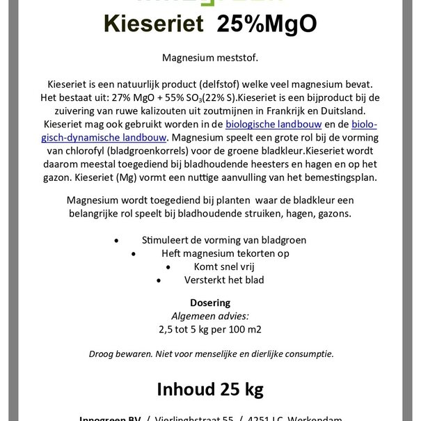 Innogreen Kieseriet (magnesium) | 25% MgO
