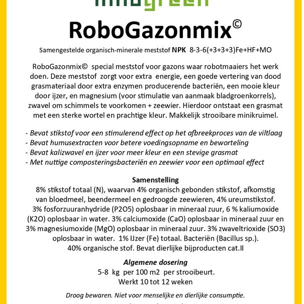Innogreen RoboGazon-mix | NPK 8-3-6 + toevoegingen
