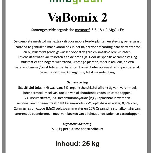 Innogreen VaBomix 2 | 5-5-18 + 2 Mgo + Fe (najaarsmest)