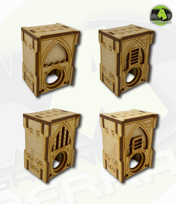 Complex Small Straight Gothic Wall Section Set w Hole  6pk