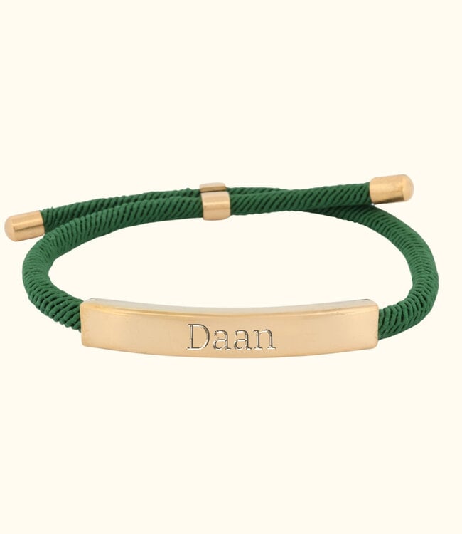 Elegante Armband Van Groene Paracord Met Goud Naamplaatje